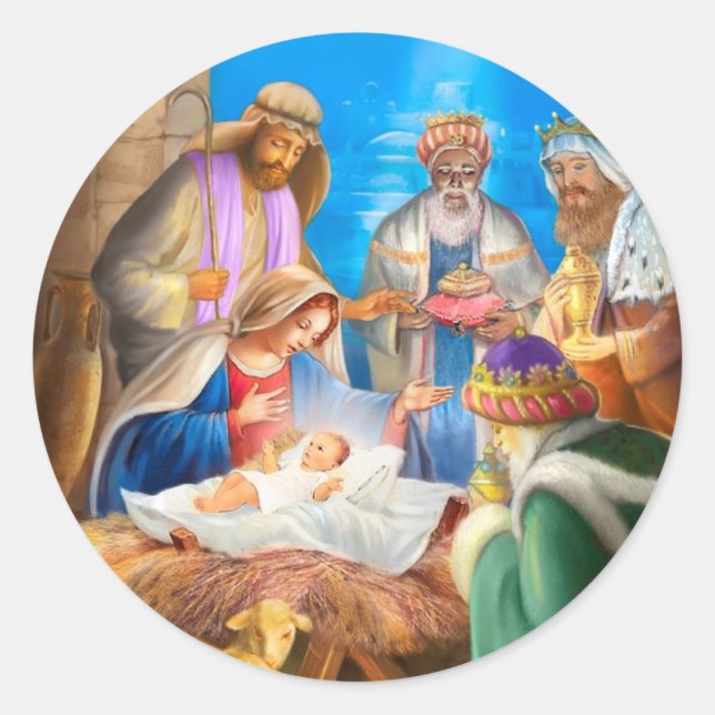 Nativity of Jesus x-mas image for christmas cards Runder Aufkleber (Vorderseite)