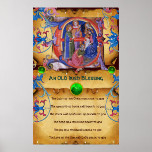 NATIVITY Old Irish Christmas Segen Parchment Poster