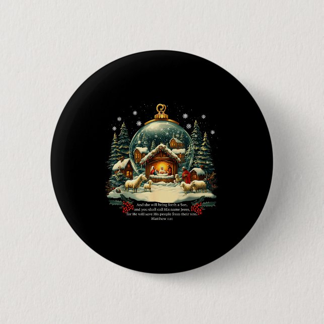 Nativity Ornament Christmas Scene Matthew 1_21  Button (Vorderseite)