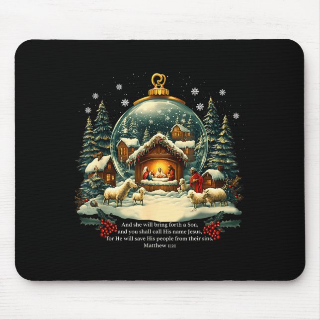 Nativity Ornament Christmas Scene Matthew 1_21  Mousepad (Vorne)