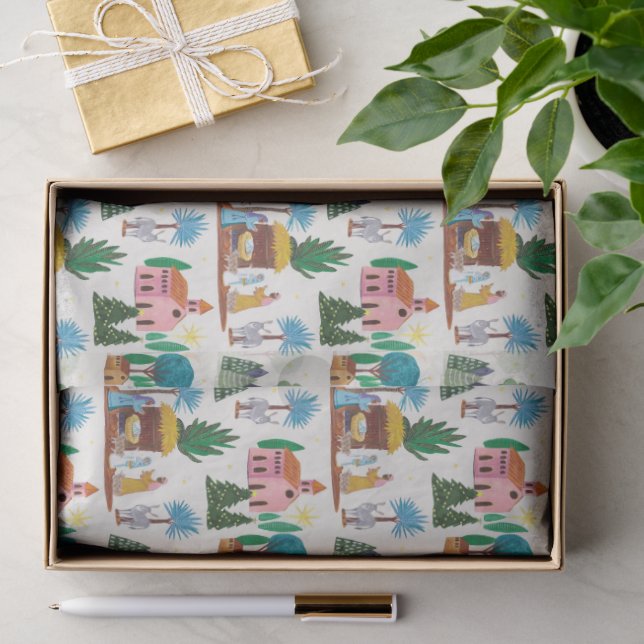 Nativity Scene Ecru Hand drawn Christmas Seidenpapier (Geschenk)