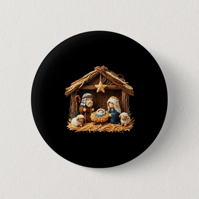Nativity Scene Faux Yarn Crochet Jesus Christmas R Button (Vorderseite)