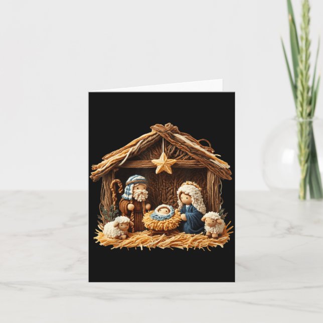 Nativity Scene Faux Yarn Crochet Jesus Christmas R Karte (Vorderseite)