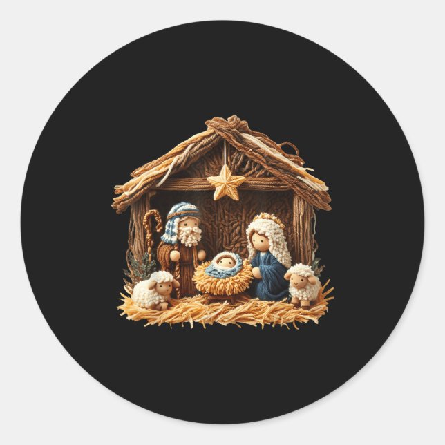Nativity Scene Faux Yarn Crochet Jesus Christmas R Runder Aufkleber (Vorderseite)