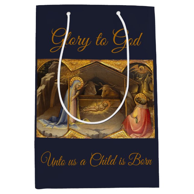 Nativity Scene in Gold Glory to God Mittlere Geschenktüte (Vorderseite)