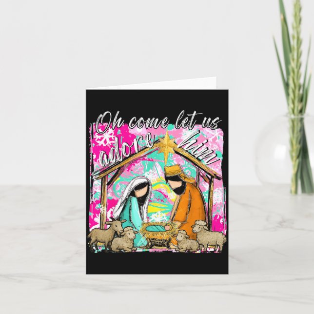 Nativity Scene Oh Come Let Us Adore Him Christmas  Karte (Vorderseite)