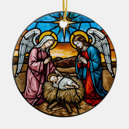 Nativity Scene Stained Glass Keramik Ornament