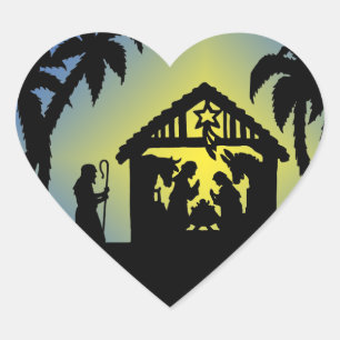 Nativity-Silhouette-Freude zur Welt Herz-Aufkleber