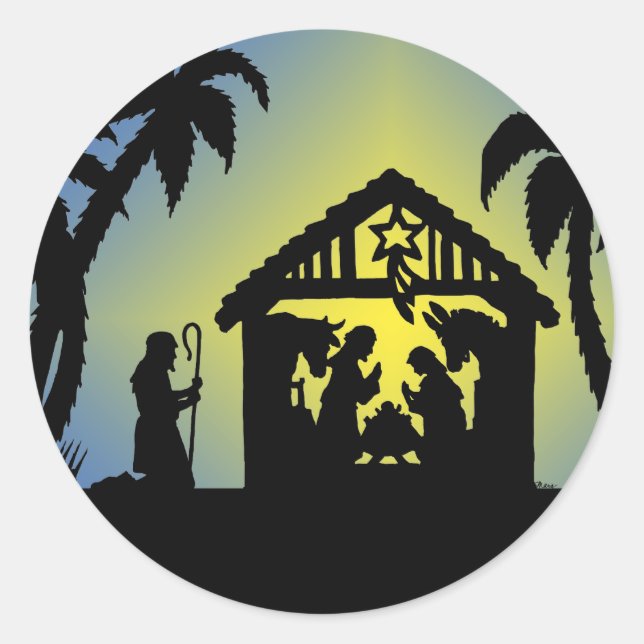 Nativity-Silhouette-Freude zur Welt Runder Aufkleber (Vorderseite)