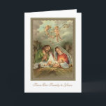 Nativity St. Joseph Jungfrau Mary Baby Jesus Angel Feiertagskarte<br><div class="desc">Dies ist ein wunderschönes,  traditionell katholisch-religiöses Vintages Bild der Jungfrau Mary,  St. Joseph und Engel,  die auf das Christenkind schauen,  während Er in der Verwaltung liegt. Alle Texte und Schriftart können geändert werden.</div>