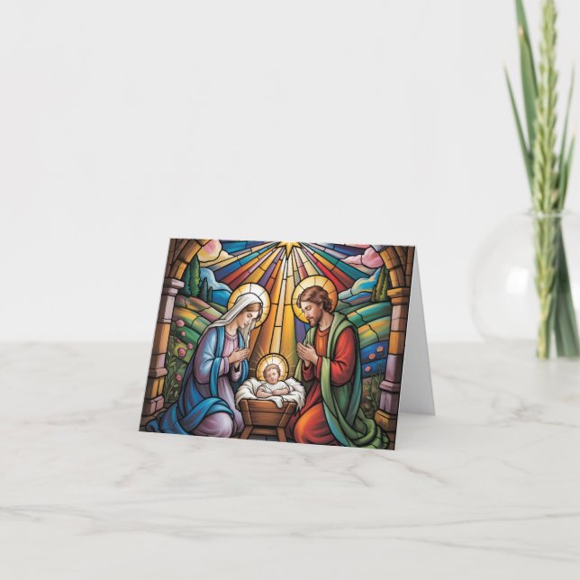 Nativity Stained Glass Art – Holy Family Christmas Dankeskarte (Vorderseite)