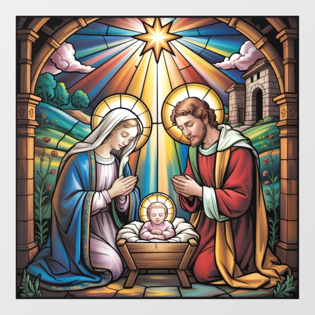 Nativity Stained Glass Art – Holy Family Christmas Fensteraufkleber (Blatt)