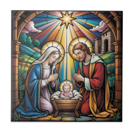 Nativity Stained Glass Art – Holy Family Christmas Fliese