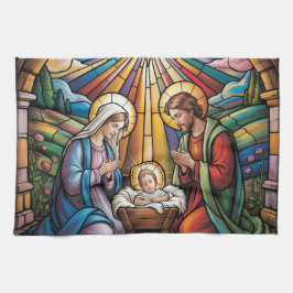Nativity Stained Glass Art – Holy Family Christmas Geschirrtuch