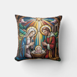 Nativity Stained Glass Art – Holy Family Christmas Kissen