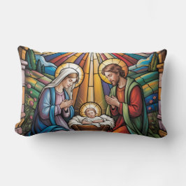 Nativity Stained Glass Art – Holy Family Christmas Lendenkissen