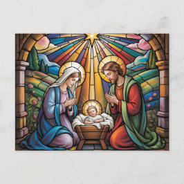 Nativity Stained Glass Art – Holy Family Christmas Postkarte