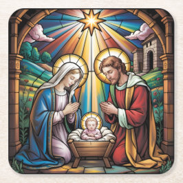 Nativity Stained Glass Art – Holy Family Christmas Rechteckiger Pappuntersetzer