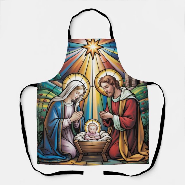 Nativity Stained Glass Art – Holy Family Christmas Schürze (Vorderseite)