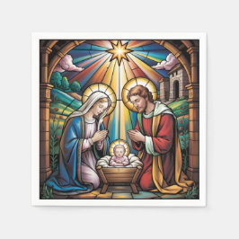 Nativity Stained Glass Art – Holy Family Christmas Serviette