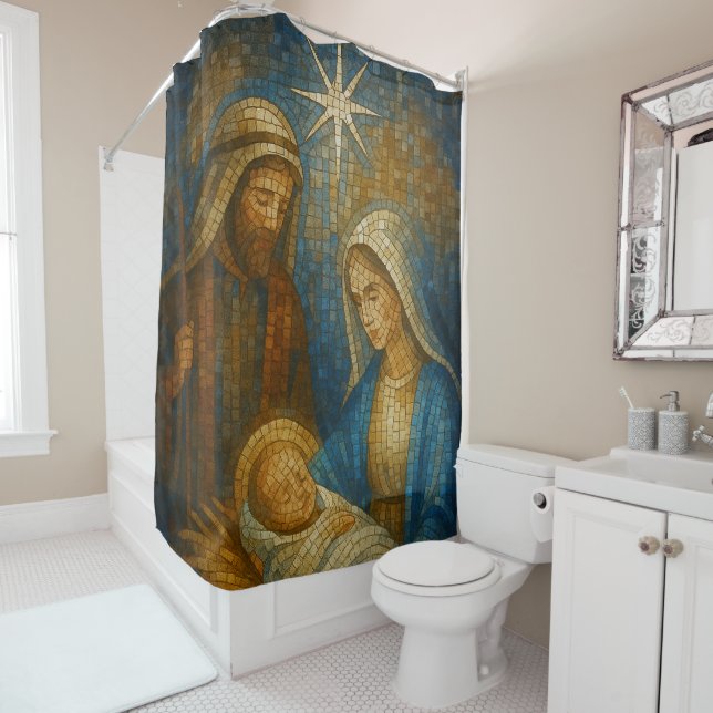 Nativity Stained Glass Mosaic | Holy Family  Duschvorhang (Beispiel)
