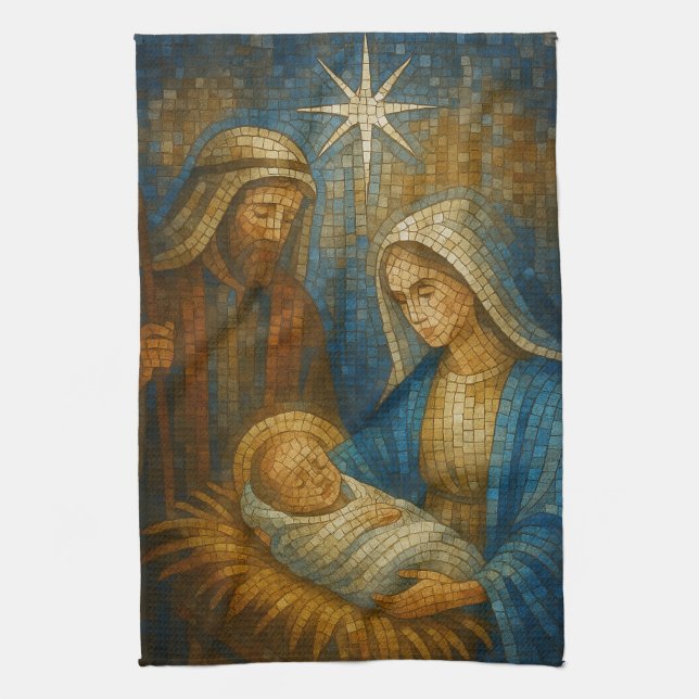 Nativity Stained Glass Mosaic | Holy Family  Geschirrtuch (Vertikal)