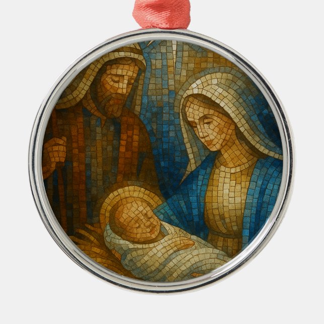 Nativity Stained Glass Mosaic | Holy Family  Ornament Aus Metall (Vorne)