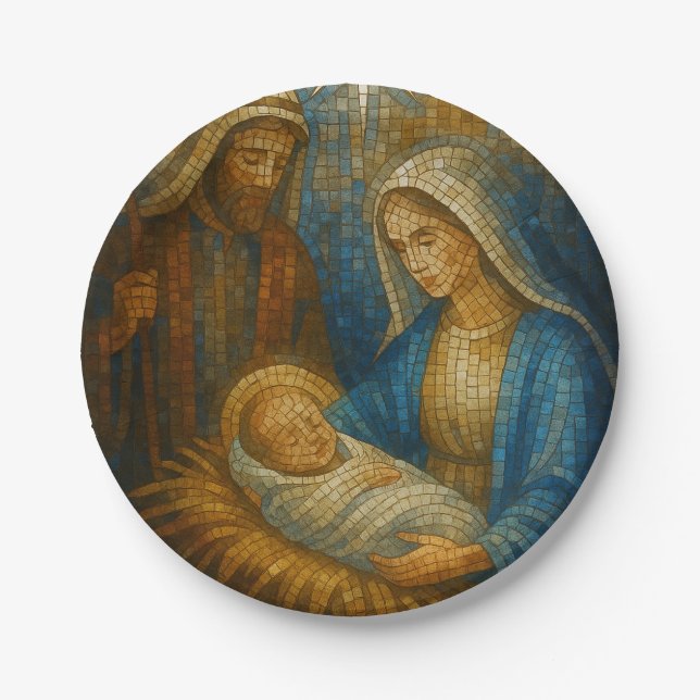 Nativity Stained Glass Mosaic | Holy Family  Pappteller (Vorderseite)