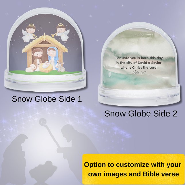 Nativity with Luke 2:11 Bible Verse Schneekugeln (Nativity Scene Luke 2:14 Watercolor Background)