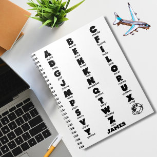 NATO- Buchstabiertafel, Schwarze Buchstaben, Perso Notizblock