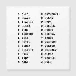 Nato Phonetic Alphabet Column Chart for Aviators Magnetkarte
