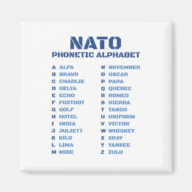 NATO Phonetic Alphabet ICAO Magnet (Vorne)