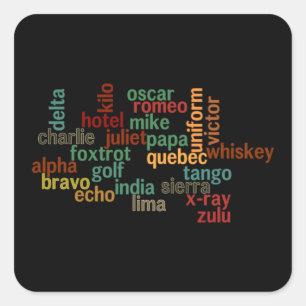 NATO Phonetisches Alphabet (dunkler Hintergrund) Quadratischer Aufkleber