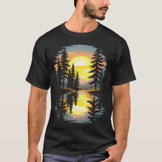 Natur Bäume Reflexion Sonnenuntergang Wald Outdoor T-Shirt