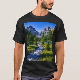 Natur Berge Wasserfall Fluss Bäume Blumen T-Shirt