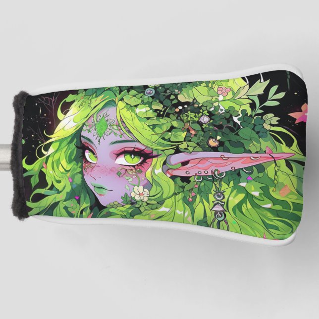 Natur Blumengrün Fantasy Anime Girl Golf Headcover (Vorderseite)