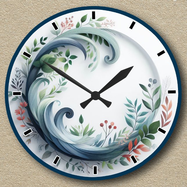 Natur Botanisches Design mit Stundmarkierungen Runde Wanduhr (Von Creator hochgeladen)