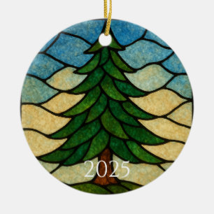 Natur-Buntglas-Tannenbaum   Weihnachtsbaum Keramik Ornament