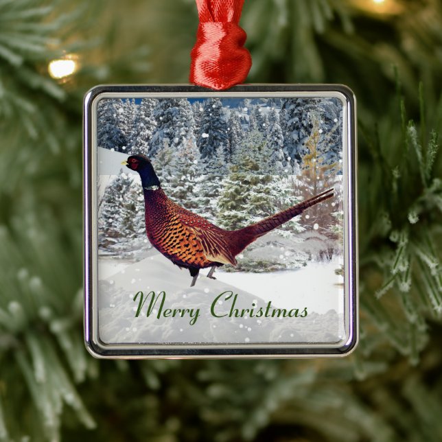 Natur Fasan im Winter Weihnachten Ornament Aus Metall (Baum)