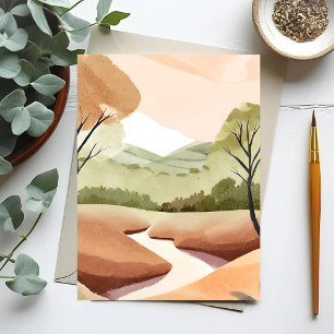 Natur Fluss   Natürliche Aquarell-Landschaft Postkarte