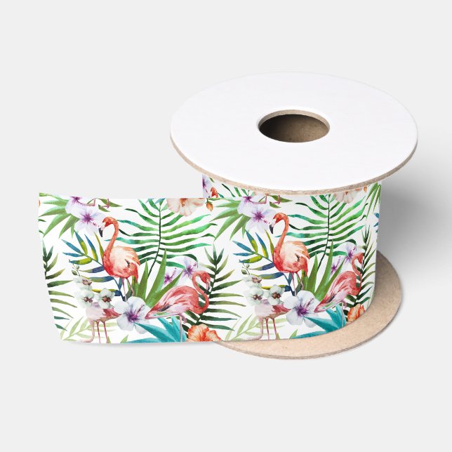 Natur-Gartenmuster des extravaganten Flamingos Satinband (Spule)