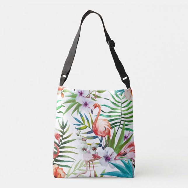 Natur-Gartenmuster des extravaganten Flamingos Tragetaschen Mit Langen Trägern (Rückseite)