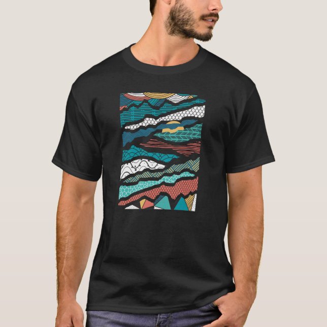 Natur-Gebirgsfluss-gemusterte Landschaftsgraphik T-Shirt (Vorderseite)