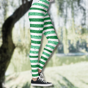 Natur Grün Weiß Horizontale Glitter Streifen Leggings