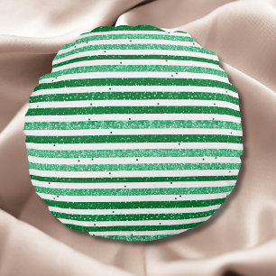 Natur Grün Weiß Horizontale Glitter Streifen Rundes Kissen