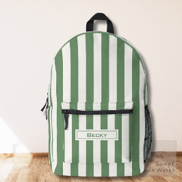Natur Grün Weiße Streifen und Name Bedruckter Rucksack