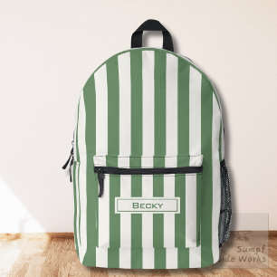 Natur Grün Weiße Streifen und Name Bedruckter Rucksack