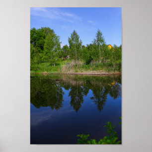 Natur Grüne Bäume Blauer See Fluss Weißrussland Poster
