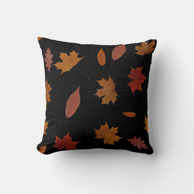 Natur-Herbst-Blätter auf schwarzer Kissen (Vorderseite)