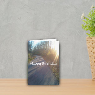 Natur Holz Weg Sonnenstrahlen Gras Geburtstag Karte